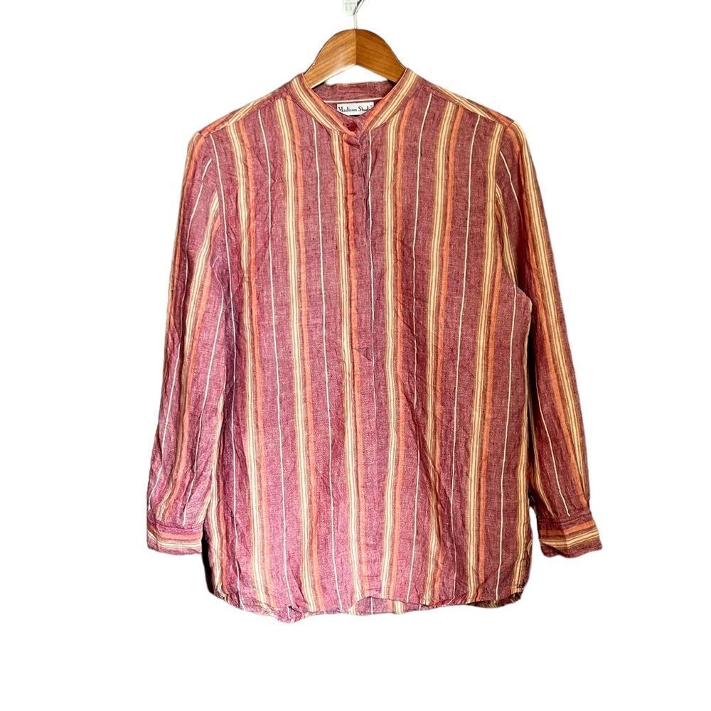Madison‎ Studio 100% linen striped button down shirt